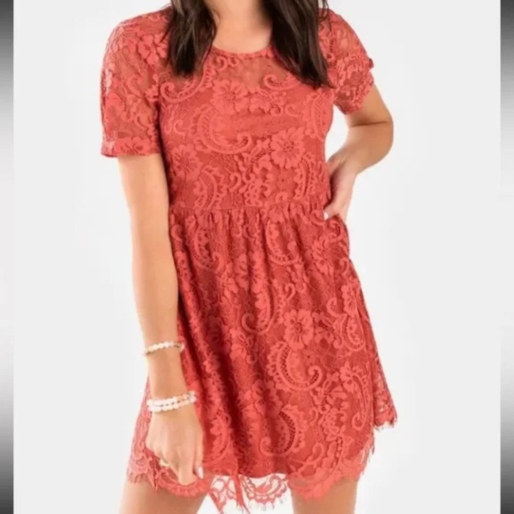 Lace Babydoll Dress A-Line in Rust Dark Rose Keyhole Back XXS/XS | Francesca's